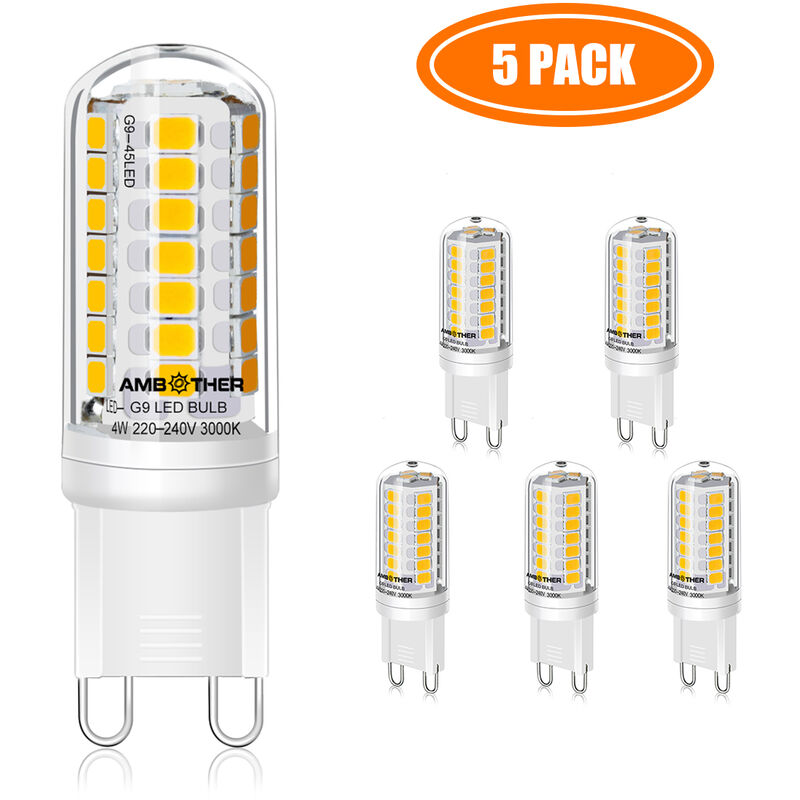 Ampoules led G9 4W ac 220-240V SMD2835 3000K blanc chaud 450LM sans scintillement lbtn 5 pièces