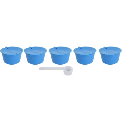 5Pcs 50ml Coffee Capsule Reusable Coffee Filter Cup with Spoon for DOLCE GUSTO Coffee MachineBlue