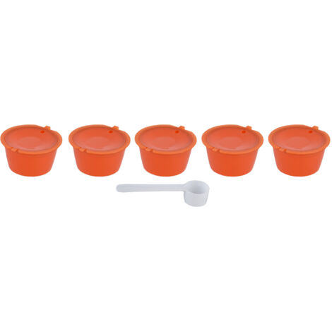 5Pcs 50ml Coffee Capsule Reusable Coffee Filter Cup with Spoon for DOLCE GUSTO Coffee MachineOrange