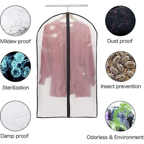 5pcs 60  100cm Housses De Vtement (noir), Housse De Protection Anti-poussire Anti-mites Anti-humidit Translucide  Glissire Pour Ensemble De Chemi