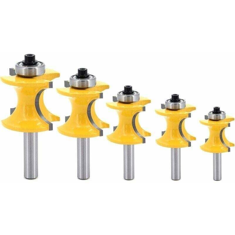 Alovez - 5Pcs 8mm Tige Bullnose avec colonne Perle visage/Moulure Router Bit, Fraise à Bois Coupe Rayon 1/4 3/8 1/2 5/8 3/4, Outile Pour Menuiserie