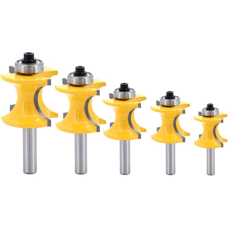 5Pcs 8mm Tige Bullnose avec colonne Perle visage/Moulure Router Bit, Fraise à Bois Coupe Rayon 1/4' 3/8' 1/2' 5/8' 3/4', Outile Pour Menuiserie