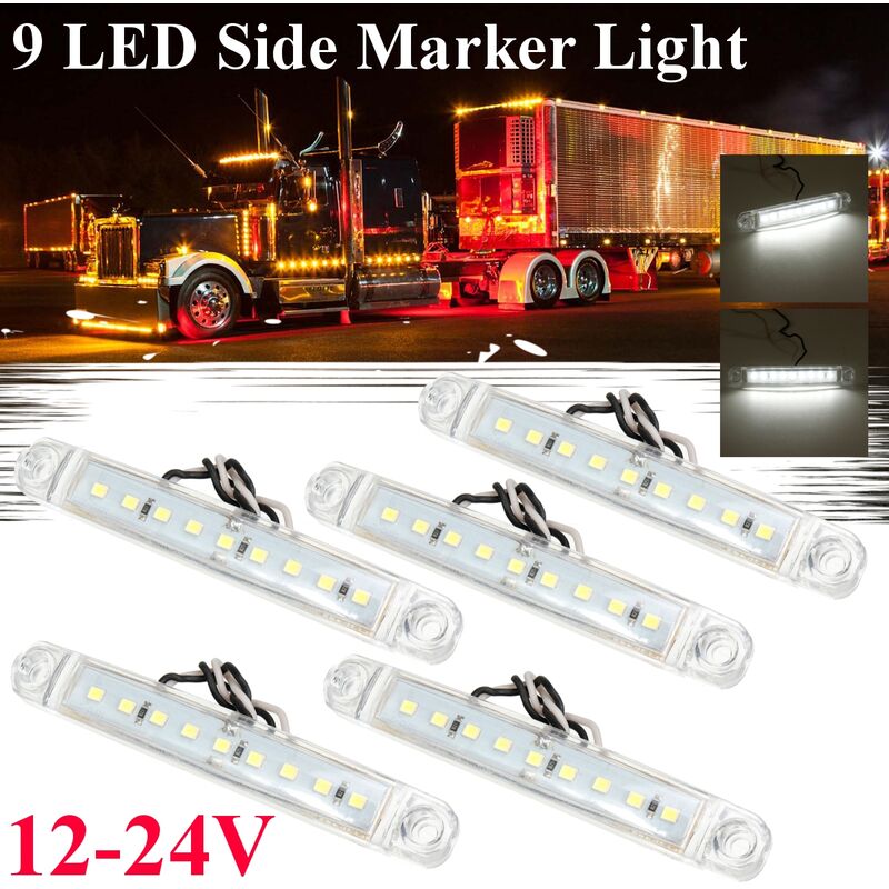 

5PCS 9 LED Luz de posición lateral blanca Coches / Camiones / Remolques Vehículo de 12-24 V