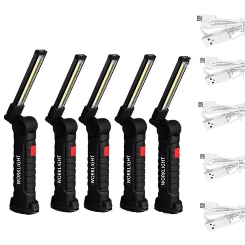 5Pcs Baladeuse de chantier COB Lampes COB Torche Rechargeable Lampe de Travail d'Inspection Flexible