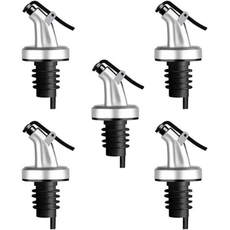 5Pcs Bec Verseur Bouchon Alcool Bouteille Becs Verseur Huile d'olive avec Bouchon en Caoutchouc Distributeur De Bec De Vin Bouchon Doseur Argent