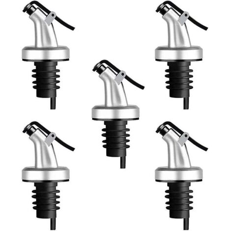 5pcs Bec Verseur Bouchon Alcool Bouteille Becs Verseur Huile D'olive Avec Bouchon En Caoutchouc Distributeur De Bec De Vin Bouchon Doseur Argent