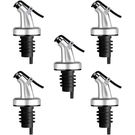 5Pcs Bec Verseur Bouchon Alcool Bouteille Becs Verseur Huile d'olive avec Bouchon en Caoutchouc Distributeur De Bec De Vin Bouchon Doseur Argent