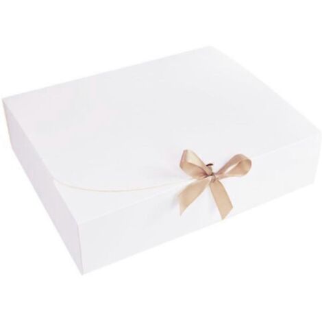5Pcs Boîte en Papier avec Couvercle Rabat et Ruban Nœud pour Emballage Cadeau, Bonbons, Biscuits, Gâteau, Blanc Grand Format.