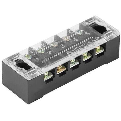 5pcs Bornier à vis double rangée 5 positions 600V 15A + 10 barrettes de jonction pré-isolées