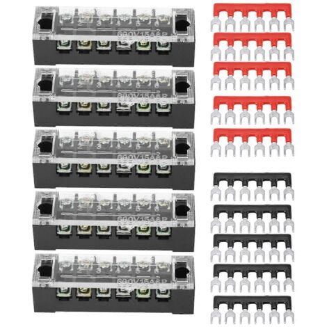 5pcs bornier à vis double rangée 6 positions, 600V 15A, barrette de connexion pré-isolée pour câblage électrique industriel
