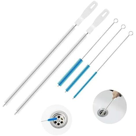 5Pcs Brosse de Nettoyage Drain D'égout, avec 2 Deboucheur Evier 45cm et 3 Brosses à Tubes pour Débouchage Canalisation Les Tuyaux, Vidange Drague Outil Salle Bains Cuisine -