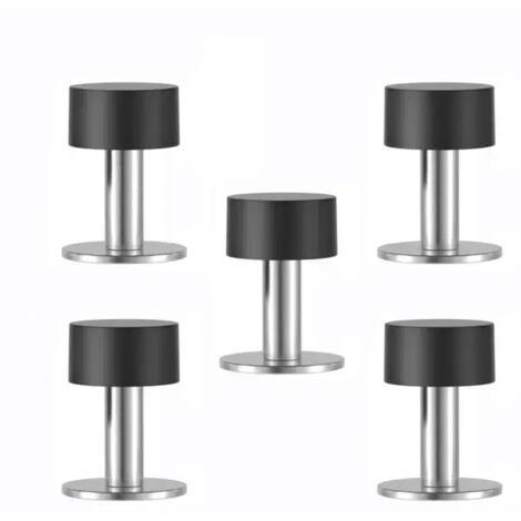 5pcs Butées Porte Adhesive Acier Inoxydable Butoir Arrêts Porte Door Stoppers Avec Caoutchouc Antichoc （60mm）