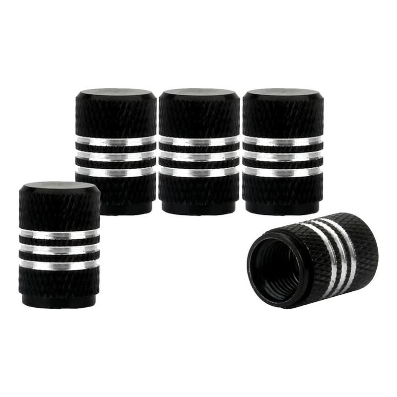 Ilovemilan - 5pcs Capuchons De Poussière De Voiture Argent Autour De Roue En Aluminium Pneu Valve Caps Noir