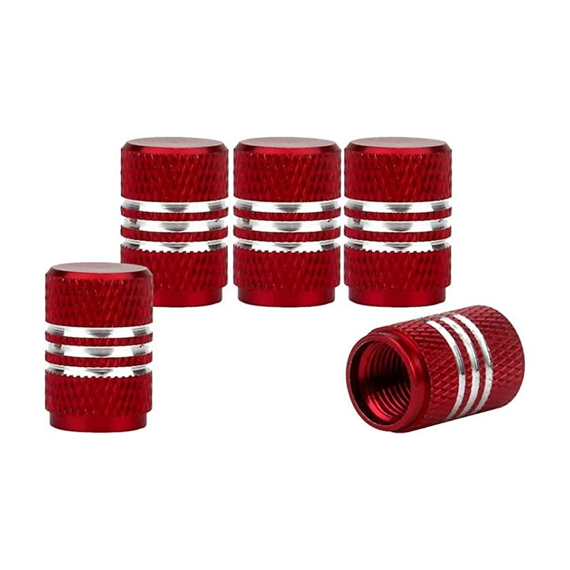 Ilovemilan - 5pcs Capuchons De Poussière De Voiture Argent Autour De Roue En Aluminium Pneu Valve Caps Rouge