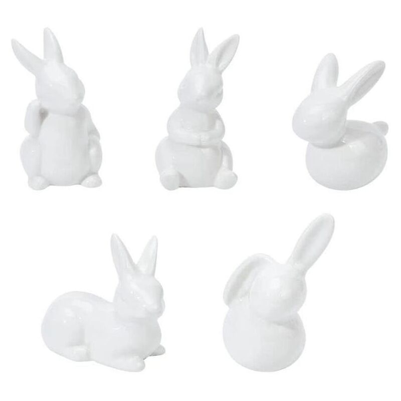 Lot de 5 figurines de lapin en céramique, décoration de Pâques pour porcelaine, art moderne, décoration de maison