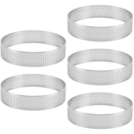 5Pcs Circular Tart Rings with Holes Stainless Steel Cake Mould 9cm--