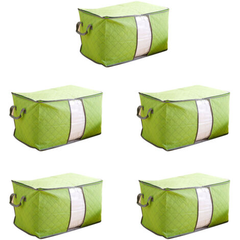 5Pcs Clothing Folding Storage Bag Dustproof Quilt Organizer Non Woven Fabric Large Size Green