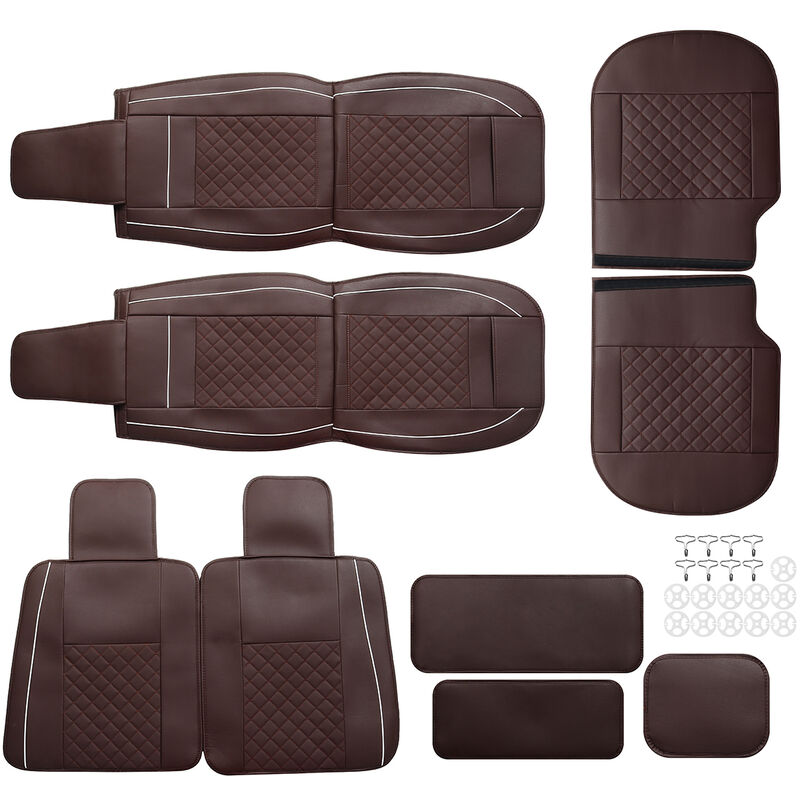 

5PCS Coche Fundas de cuero Fundas de asiento de automóvil Funda de asiento Marrón