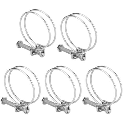 5PCS Collier de Serrage Double Fil en Acier Inoxydable Ajustable 59-65mm, pour Fixation de Tuyaux Industriels et Maison