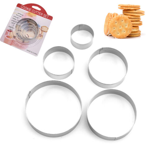 5PCS Cookie Baking Molds Circle Metal Set Stainless Steel Round Shape Biscuit Cutters Kitchen Gadgets Baking Tool