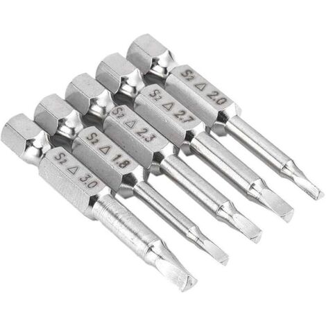 5PCS Embouts de Tournevis Magnétique à Tête Triangulaire Set S2 Acier 1,8mm, 2mm, 2,3mm, 2,7mm, 3mm, Tige 6.35mm Hexagonale, Longueur de 50mm