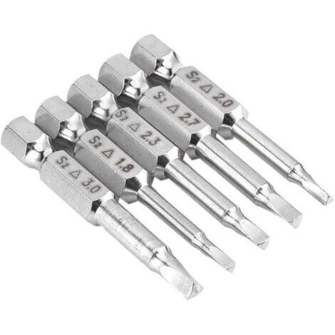 5PCS Embouts de Tournevis Magnétique à Tête Triangulaire Set S2 Acier 1,8mm, 2mm, 2,3mm, 2,7mm, 3mm, Tige 6.35mm Hexagonale, Longueur de 50mm