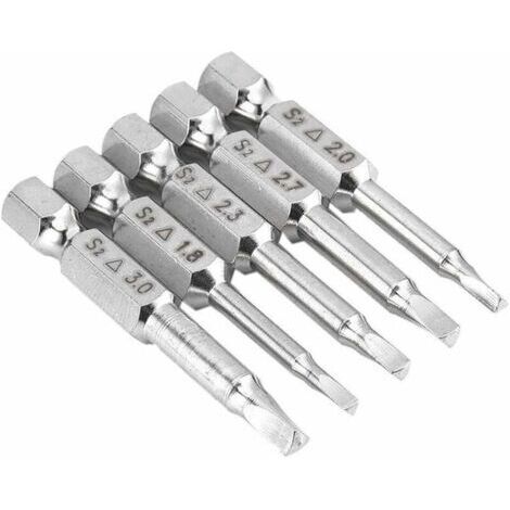 5PCS Embouts de Tournevis Magnétique à Tête Triangulaire Set S2 Acier 1,8mm, 2mm, 2,3mm, 2,7mm, 3mm, Tige 6.35mm Hexagonale, Longueur de 50mm
