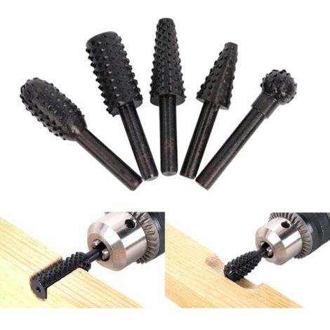 5Pcs Ensemble de Râpes Rotatives pour Fraises,Outil de Sculpture sur Fraise Metal Bois,Gouges Sculpture Bois,Cylindrique de Gravure Rotatif Burres Pour Travail du Bois,Métal Polissage,Gravure.