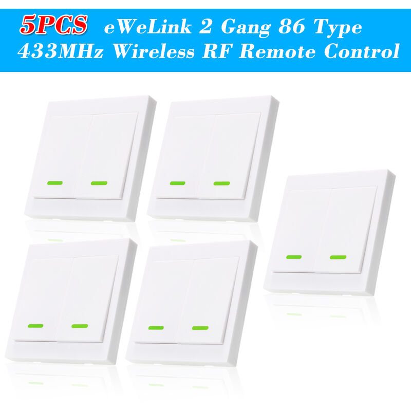 

5PCS eWeLink Boton pulsador Interruptor de luz de pared Control remoto 2 Gang 86 Tipo Panel de interruptores de encendido / apagado 433MHz Transmisor