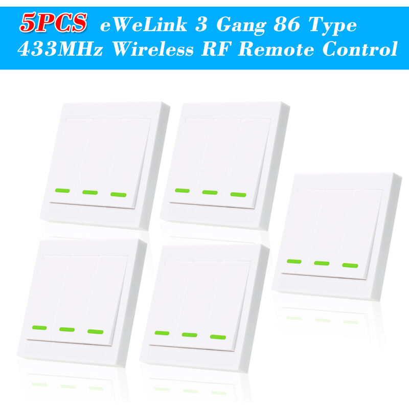 

5PCS eWeLink pulsador de pared de luz interruptor remoto del interruptor del controlador 3 Banda 86 Tipo de encendido / apagado del panel 433MHz rf