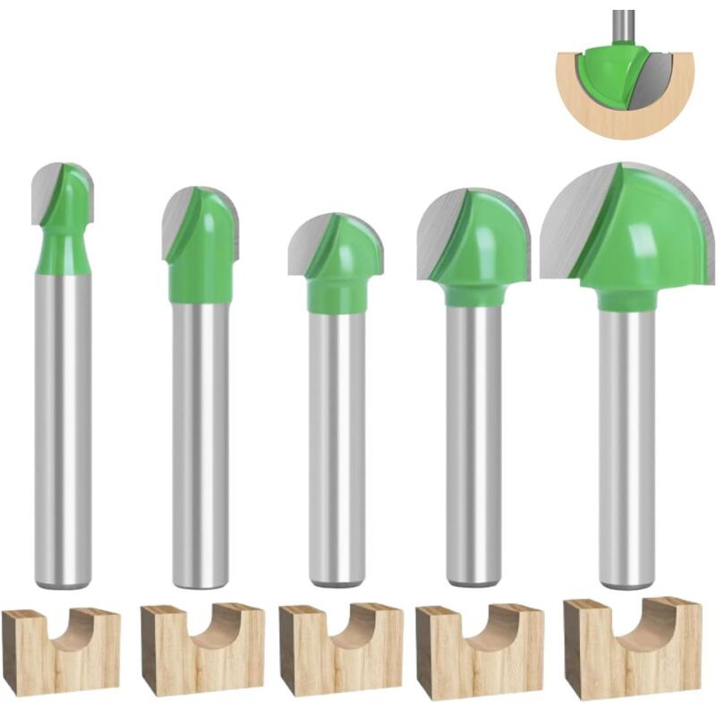 5pcs fraise defonceuse 6mm, fraise a fond rond bois, fraises pour défonceuses, fraise a bois, coffret fraise defonceuse 6mm / 8mm /10mm / 12mm / 18mm