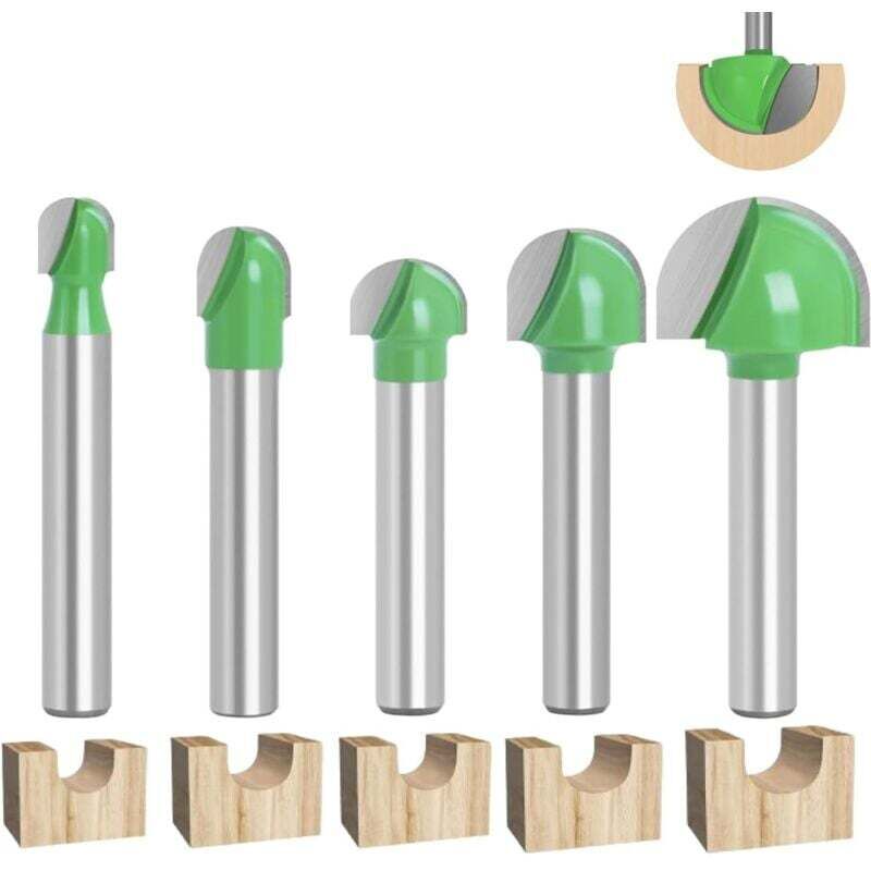 5pcs fraise defonceuse 6mm, fraise a fond rond bois, fraises pour défonceuses, fraise a bois, coffret fraise defonceuse 6mm / 8mm /10mm / 12mm / 18mm