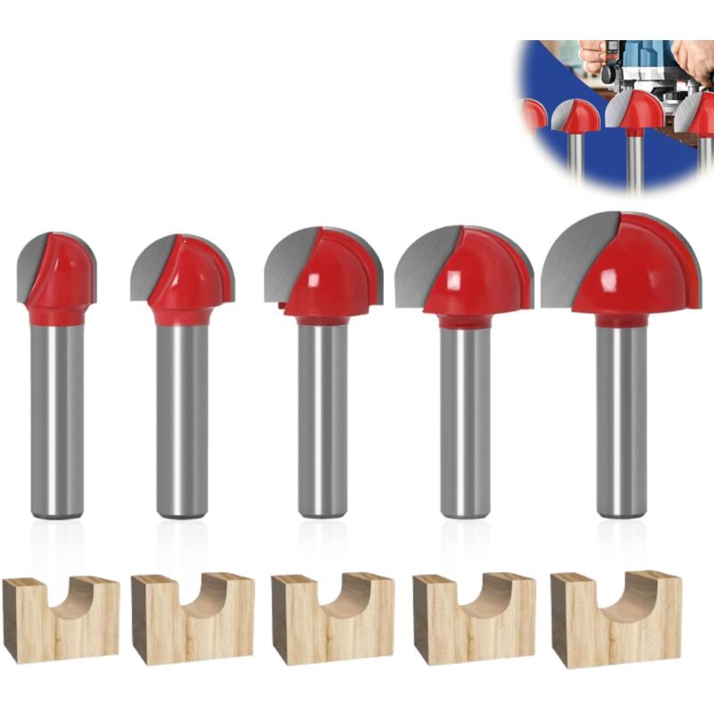 5PCS Fraise Defonceuse 8mm, Fraise à Fond Rond Bois Fraise en Rainure Routeur à Rainure Fraise à Bois Raboter Outil Pour Outils électriques Outil de