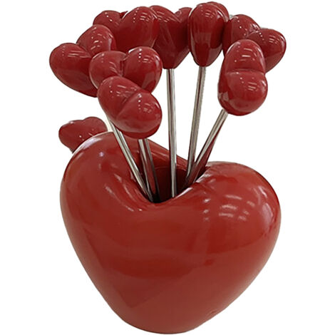 5Pcs Fruit Fork Set Cute Shape Multipurpose Stainless Steel Fruit Forks Food Pick Forks with Holder Heart