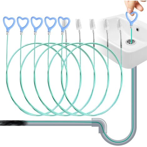 5Pcs Furet Deboucheur Canalisation 2 m, Deboucheur Evier, Métal Brosse de Débouchage de Canalisation pour évier pour Nettoyage d'évier, Tuyaux