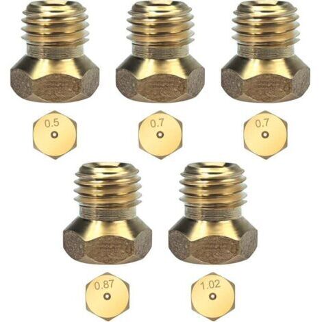 5Pcs Gicleur gaz Butane Universels pour plaque de cuisson au gaz naturel GPL, jets, buses et injecteurs, 1 de 0,5 cm, 2 de 0,7 cm, 1 de 0,87 cm, 1 de 1,02 cm