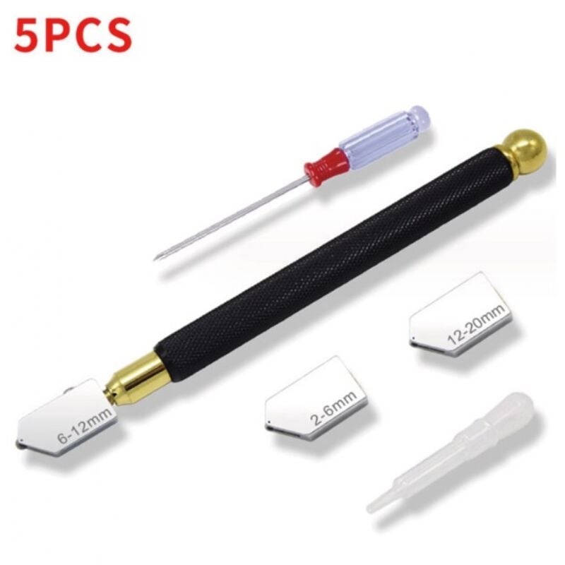 5pcs Glass Cutter Set 2mm - 20mm - Pencil Style Glass Cutting Tool - Carbide Tip for Glass/Tile/Mirror/Mosaic Cutting