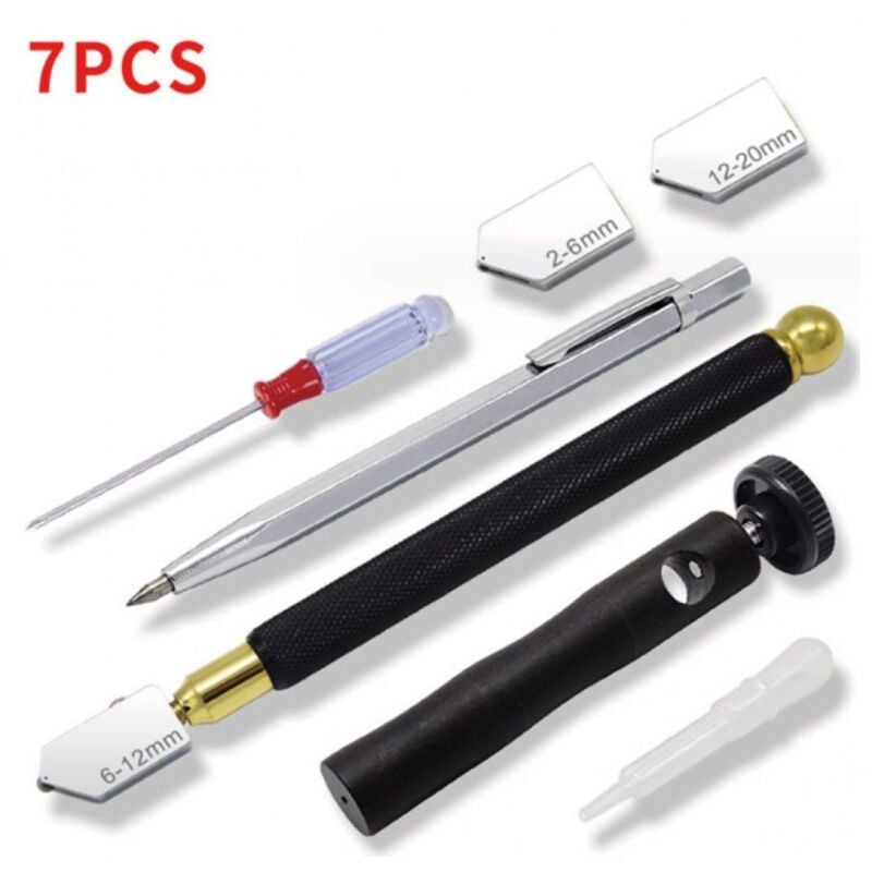 Piece Glass Cutter Set 2mm - 20mm - Pencil Style Glass Cutting Tool - Carbide Tip for Glass/Tile/Mirror/Mosaic Cutting