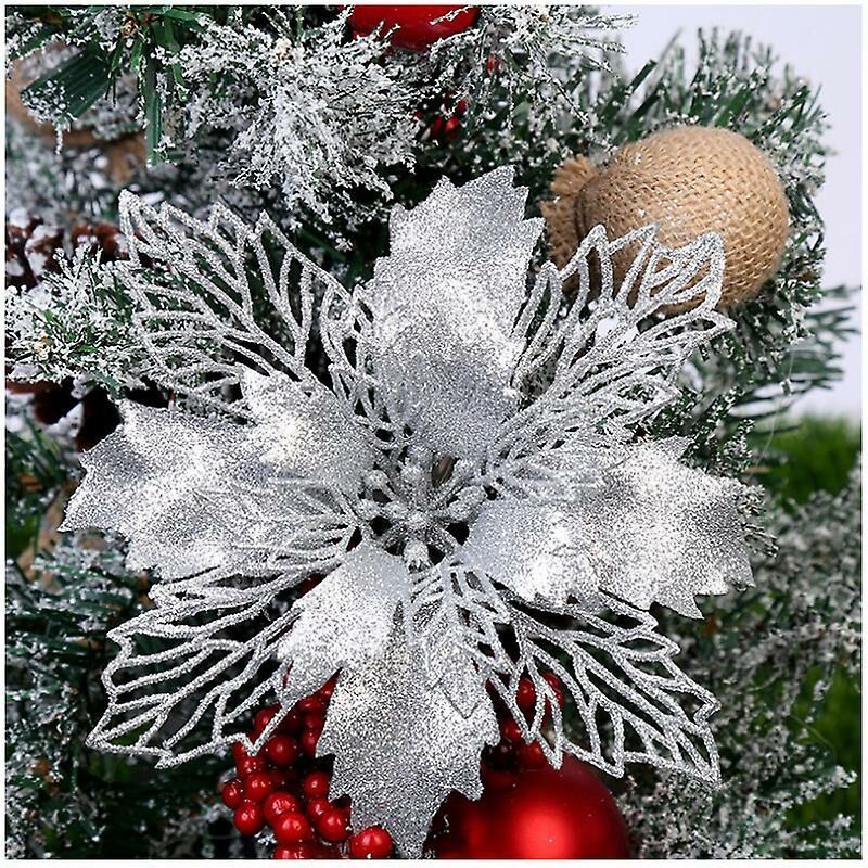 5pcs Glitter Ornament Christmas Tree Simulation Flower Wedding Favors Home Decoration