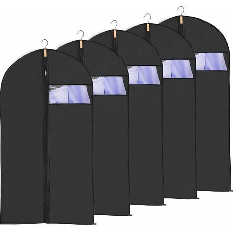 5pcs Housses de Vetement Voyage Fenêtre Transparente Visible Housse Veste Costume Anti Poussière Etanche Mite Humidité 60x120cm Noir