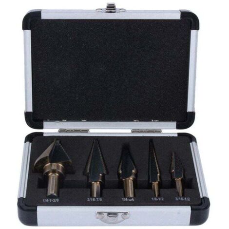 5Pcs HSS Forets étagé Mèche conique Trépan à redan kit Outil électrique avec Boîte range