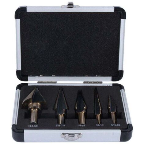 5Pcs HSS Forets étagé Mèche conique Trépan à redan kit Outil électrique avec Boîte range