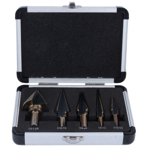 5Pcs HSS Forets étagé Mèche conique Trépan à redan kit Outil électrique avec Boîte range