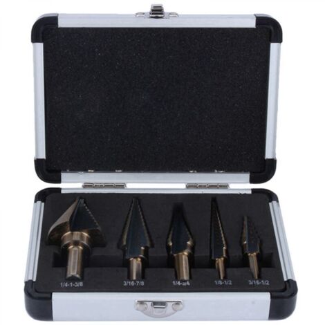 5Pcs HSS Forets étagé Mèche conique Trépan à redan kit Outil électrique avec Boîte range