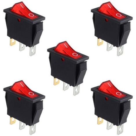 5Pcs Interrupteur à bascule lumineux rouge, ON/OFF 3 broches 3 positions Interrupteur à bascule AC 250V/15A 125V/20A KCD3-101