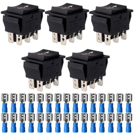 5pcs Interrupteur à Bascule Momentané Bouton d'alimentation à Bascule (on)/Off/(on) 6 Pin 250V-110V-36V-24V-12V/10A (30pcs Connecteurs de Bornes de Fil)