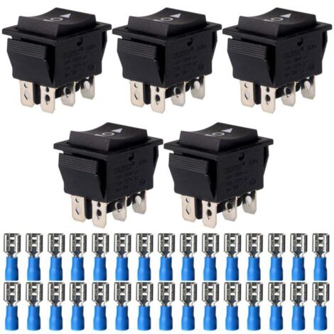 5pcs Interrupteur à Bascule Momentané Bouton d'alimentation à Bascule (on)/Off/(on) 6 Pin 250V-110V-36V-24V-12V/10A (30pcs Connecteurs de Bornes de Fil)