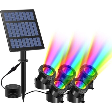 Lampe Solaire Exterieur Lumières de Bassin,SUAVER Multicolore LED Spot  Solaire,Submersibles Eclairage Lumiere Solaire Projecteur Etanche déal pour