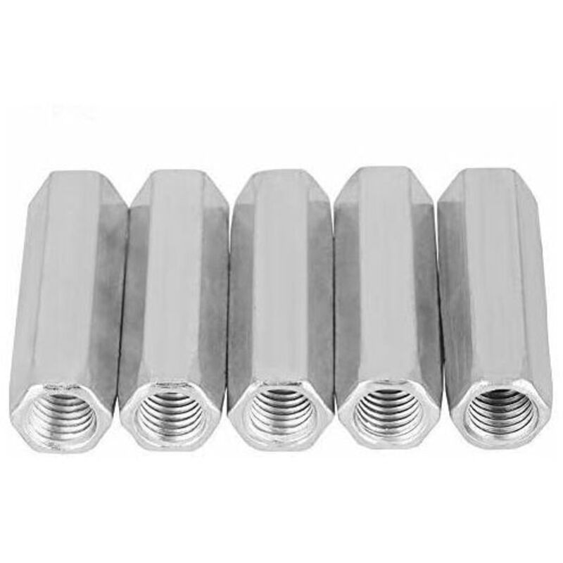 Naxunnn - 5pcs M10 crou Long Tige En Acier Au Carbone crous Hexagonaux De Couplage crous Hexagonaux Douille crou Fixations Filetes (M1040)