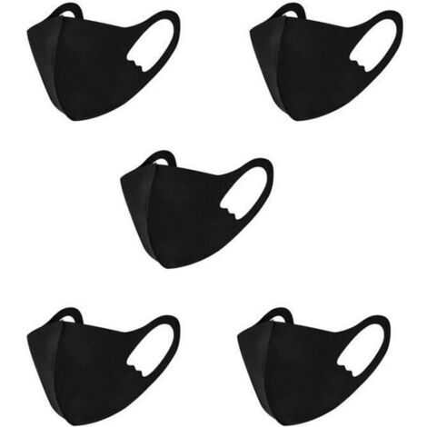 5pcs Masque de bouche en soie glacée pour enfant anti-poussière extérieure masque de mode réutilisable et lavable unisex, Noir